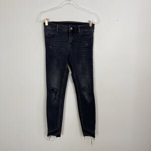 Zara Womens Size 4 Ripped Distressed Skinny Jeans Washed Black Gray Raw Hem